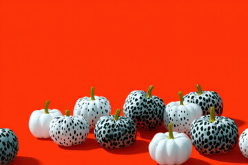 Stylish pumpkins creating a festive halloween scene on vibrant orange background