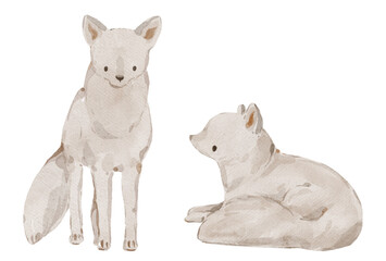Watercolor Arctic Foxes, Cute Winter Animals, Christmas Illustrations, Nursery Prints and Holiday Decor