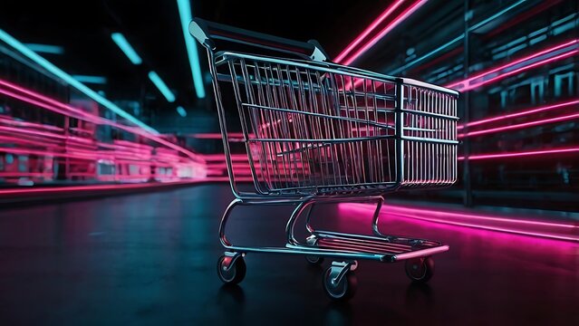 Photorealistic black surface illuminated by neon glowing accents - Powered by Adobe