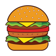 Juicy cheeseburger and fries on a white background, a classic fast food meal