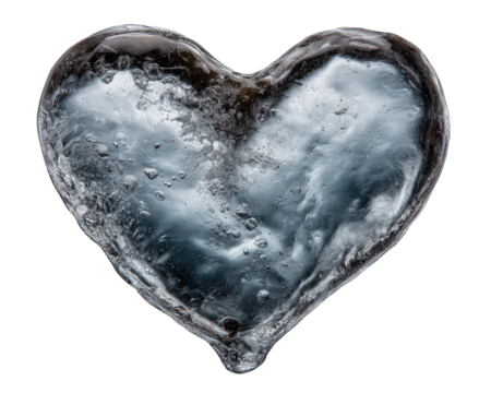 Cold ice sculpture heart, romantic symbol of love. This frozen water decor element conveys pure and fragile feeling with clear texture and bubble detail inside