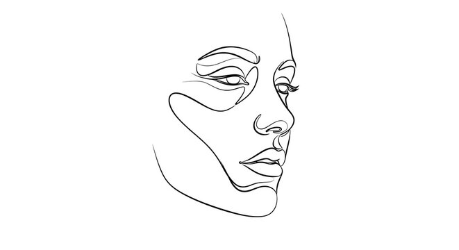 Minimalist Line Art Portrait of a Womans Face. - Powered by Adobe