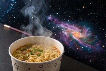 Ramen Noodles in a Cup Transforming Into a Galaxy
