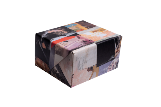 Intriguing abstract cube gift, artistic patchwork design for modern decor and unique presentations