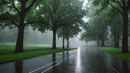 heavy rain and trees.