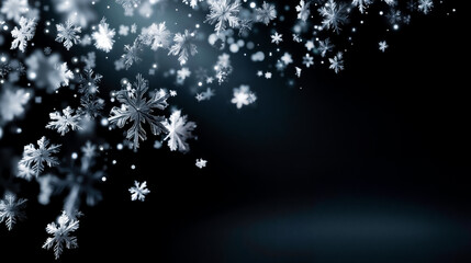 Snowflakes falling from the sky on a black background