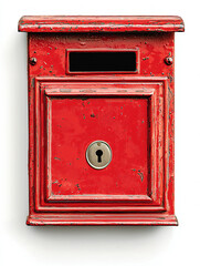 Vintage Red Mailbox with Keyhole and Rustic Texture Background