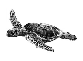 Sea Turtle pencil Drawing on white background