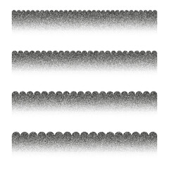 Set of stipple halftone gradient borders in monochrome style. Retro comic inspired dotted frames for posters and graphic design.