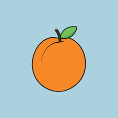 Cartoon peach with green leaf on blue background fruit