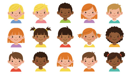 Diverse Children Smiling Faces Avatars Set