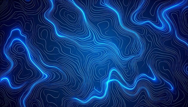 Abstract topographic contour map with glowing blue lines