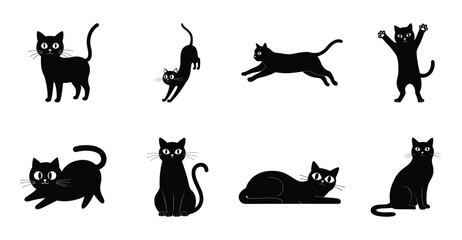 Black Cat Poses A Collection of Cartoon Felines in Various Actions