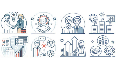 Business Partnership, Collaboration & Growth Agreement Icons .
