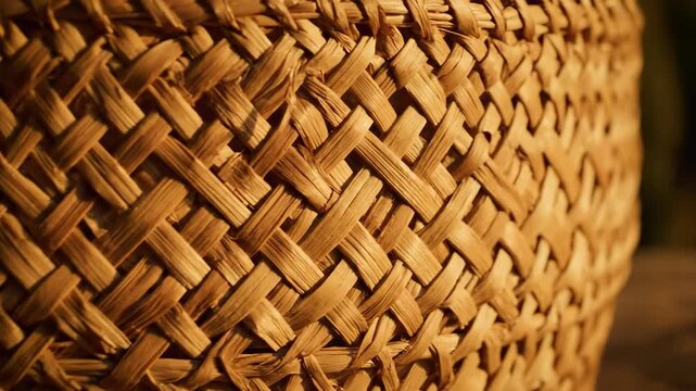 Close up of Woven Basket Texture With a Golden Light During the Afternoon