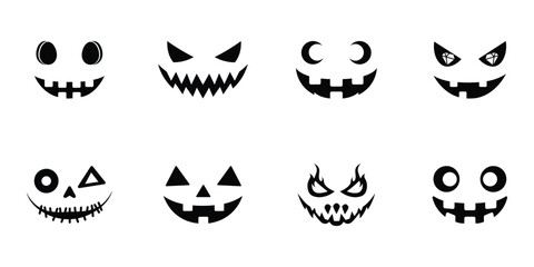 Set of Halloween Pumpkin Carving Faces Scary, Fun, and Spooky Designs