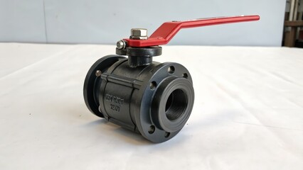 Durable industrial ball valve with red handle for piping systems and fluid control