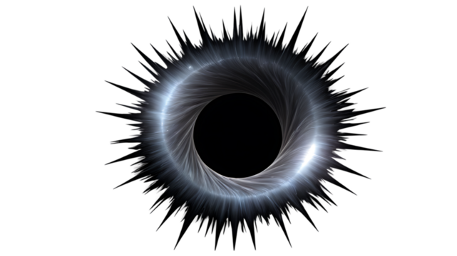 Abstract glowing ethereal ring portal with light streaks isolated on transparent background