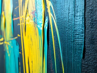 Abstract Yellow Teal Blue Acrylic Paint Texture Strokes