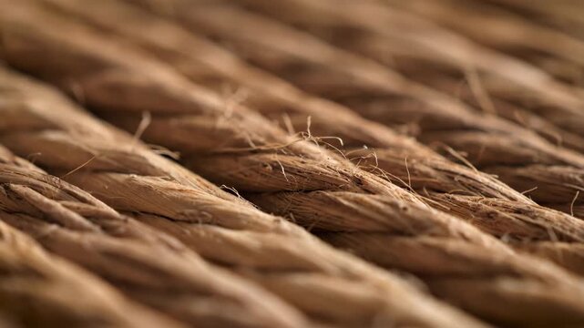 Close up of Strong Natural Beige Rope Shows Twisted Fibers