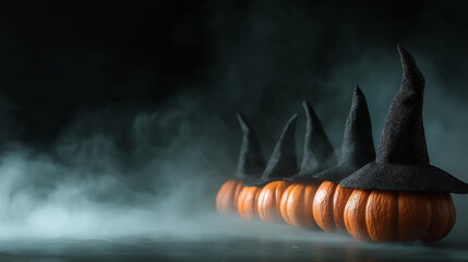 Halloween pumpkins with witch hats spooky season halloween decorations halloween concept art