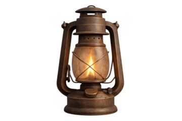 Vintage oil lantern lighting up with fire flame