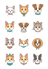 Fototapeta premium A charming collection of twelve unique cat and dog portraits featuring adorable expressions and playful accessories.
