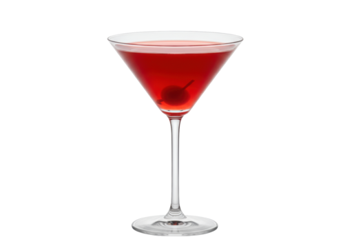 Isolated red cocktail with cherry in glass for bar drink party alcohol beverage drinkware