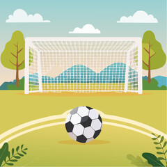 Soccer ball in front of goal &mdash; flat vector illustration