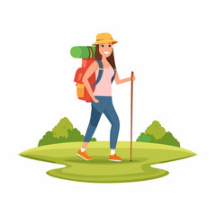 Woman trekking &mdash; flat vector illustration