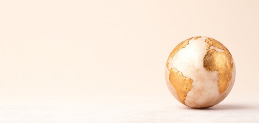 A beautifully designed globe showcasing the Earth with golden textures against a soft pastel background.