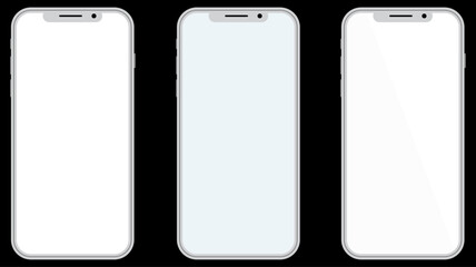 Mobile mockup, realistic smartphone mockup icon set on black background.  Mobile phone mockup. Vector illustration
