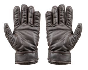 Pair of black leather winter glove fashion accessory for warm protection. Classic handwear style isolated on plain background for stylish comfortable wear