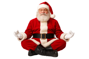Santa in meditation pose on a transparent background. Christmas. Harmony and peace.