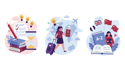 Global Education, Travel Adventure, and Language Learning Concepts