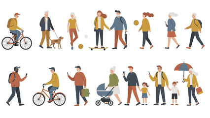 Diverse Urban People Engaging In Daily Activities In Flat Style