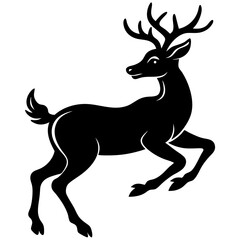 Obraz premium Elegant black silhouette illustration of a graceful deer leaping dynamically through the air showcasing its powerful form and wild spirit in a clean minimalist design