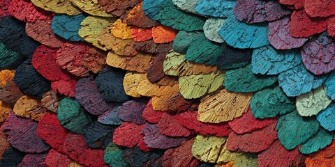 Close-up of a textured, abstract design featuring overlapping, multicolored, organic shapes, offering depth