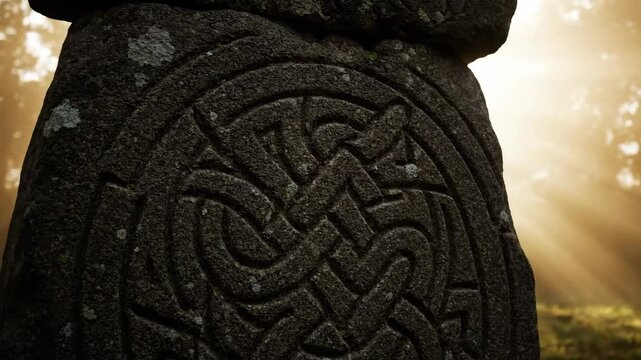 Ancient Celtic Stone Carving in a Forest During Daytime