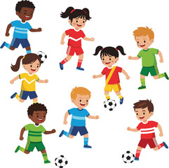 Children Play Soccer Together