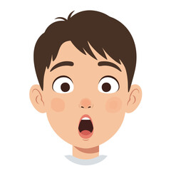 a close-up face of a boy with wide eyes and his mouth in an 'O' shape of surprise