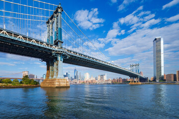 Obraz premium Manhattan Bridge between Manhattan and Brooklyn during sunset, NewYork city, New York, United States of America, USA, 4k, wallpaper desktop 