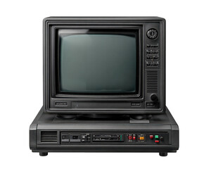 Nostalgic old vintage computer monitor with blank screen. retro electronic device representing classic technology, isolated on transparency background with feeling of obsolescence