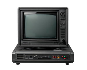 Nostalgic old vintage computer monitor with blank screen. retro electronic device representing classic technology, isolated on transparency background with feeling of obsolescence