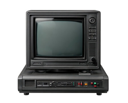Nostalgic old vintage computer monitor with blank screen. retro electronic device representing classic technology, isolated on transparency background with feeling of obsolescence