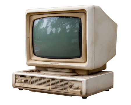 Old vintage retro computer monitor object. This piece of dirty, abandoned technology, an isolated screen, evokes sense of forgotten nostalgia and decay from past era