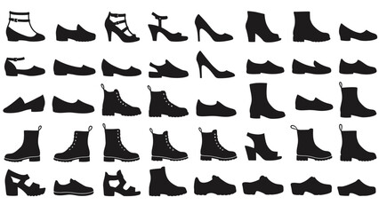 Stylish Footwear Silhouettes Collection on White Background