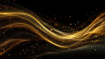 Abstract golden waves flow against a dark background, creating a dynamic, shimmering effect