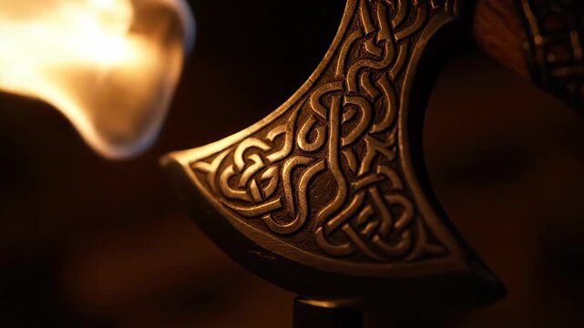 Detailed Close up of an Ornate Viking Axe With Intricate Carvings