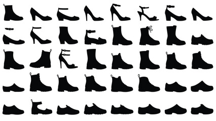 Diverse Fashion Footwear Silhouettes Seamless Pattern